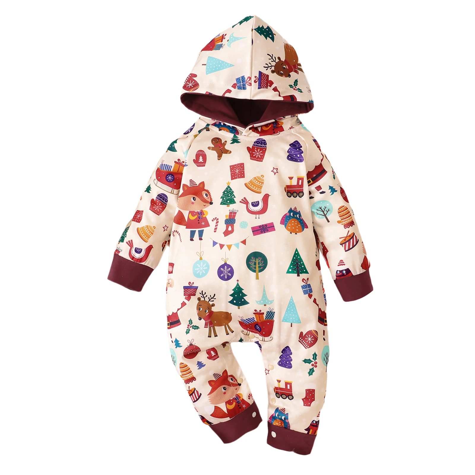 

Emmababy Animal Printed Unisex Lovely Baby Romper Long Sleeve Hooded Long Pants Buttoned Crotch Bodysuit, Kids Clothing 0-18M