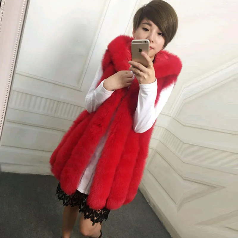 2020 размера плюс 6XL меховой капюшон жилет женский из искусственного лисьего меха в