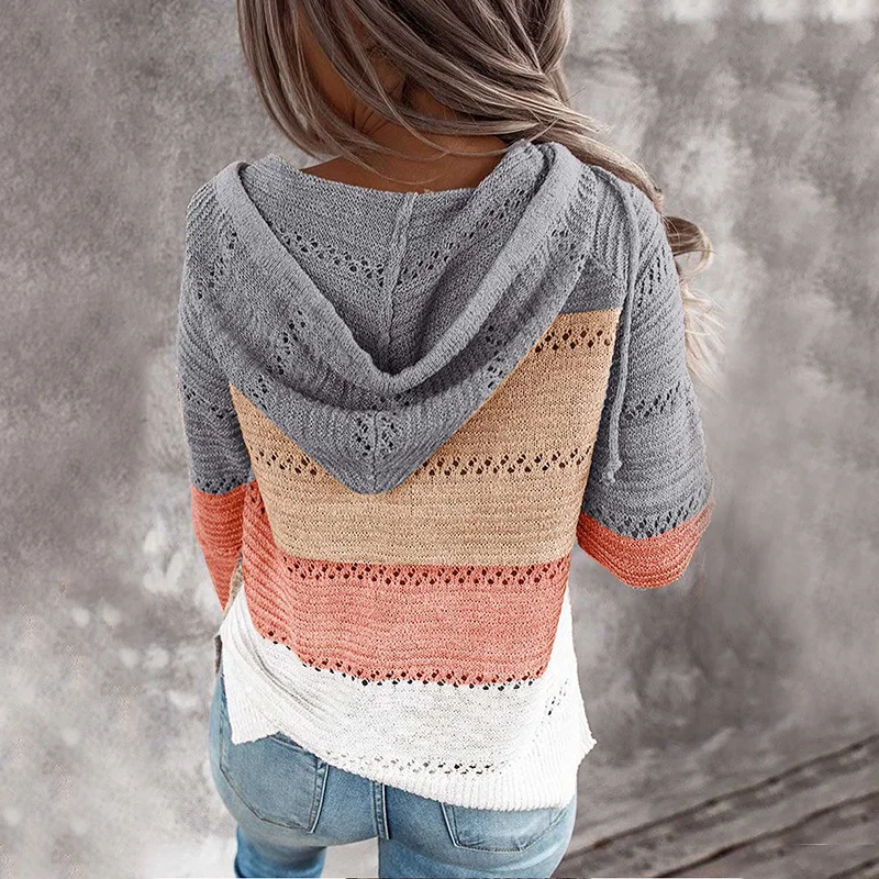 

Sweater for Women Pullover Hoodie Ladies Casual Fashion Plus Size Long Sleeve Stripe Sweatshirts Top XRQ88