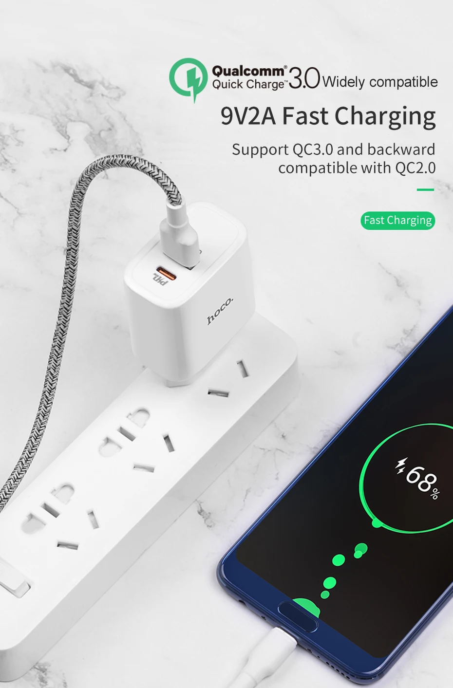 HOCO 18 Вт USB PD быстрое зарядное устройство адаптер QC3.0/2,0 быстрое зарядное устройство с type C к Lightning Кабель для быстрой зарядки