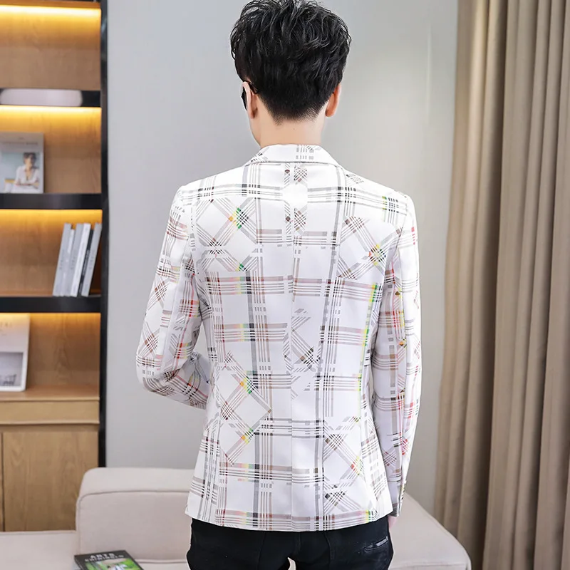 

HOO 2021 Men's Plaid Printed New Slim-Fitting blazer Youth Handsome Casual Trendy blazer