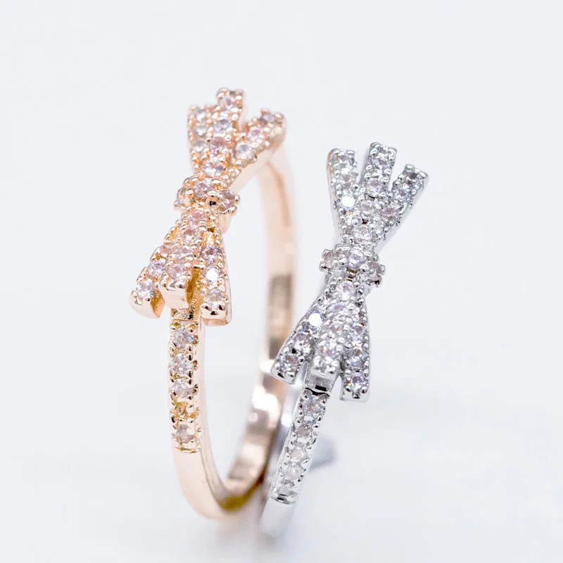 

Fashion Art Diamond Bow Zircon Simple Tail Ring Cute Exquisite Student Jewelry for Women Engagement Party Gift Droping Shoping