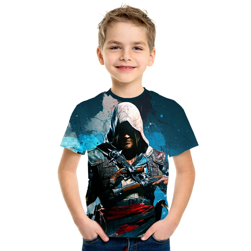 Assassin's Creed/детская одежда для активного отдыха с 3d принтом, приталенная рубашка для мальчиков и девочек, Детская футболка с короткими рукавами, 3D