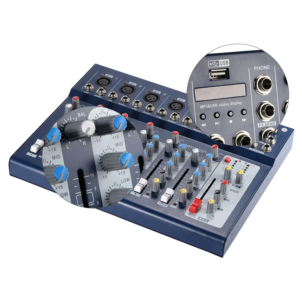 Ammoon F7-USB 7-канальный цифровой линия для микрофона Аудио DJ микшер микшерный пульт с