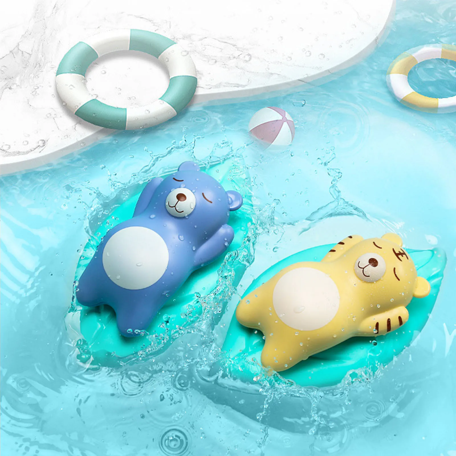 

14x8cm Children Summer Beach Bath Water Bear Cub Toys Wind Up Water Wheel Swimming Playful And Cute Animal Image Bath Toy