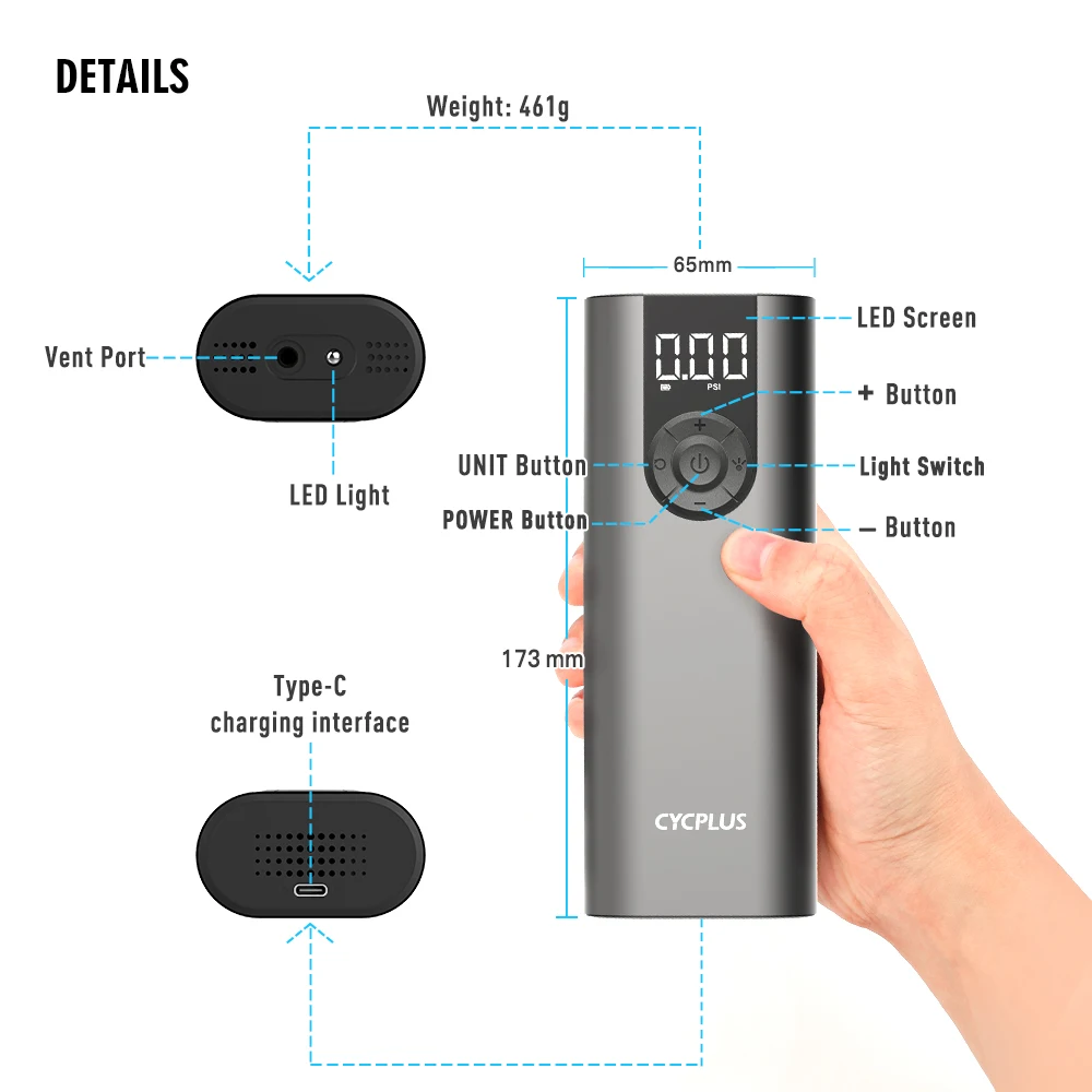 CYCPLUS A8 Portable Bicycle Tire Pump Smart Air Inflator Electric Mini Compressor 2600mAh Rechargeable Battery for Car Balls | Спорт и