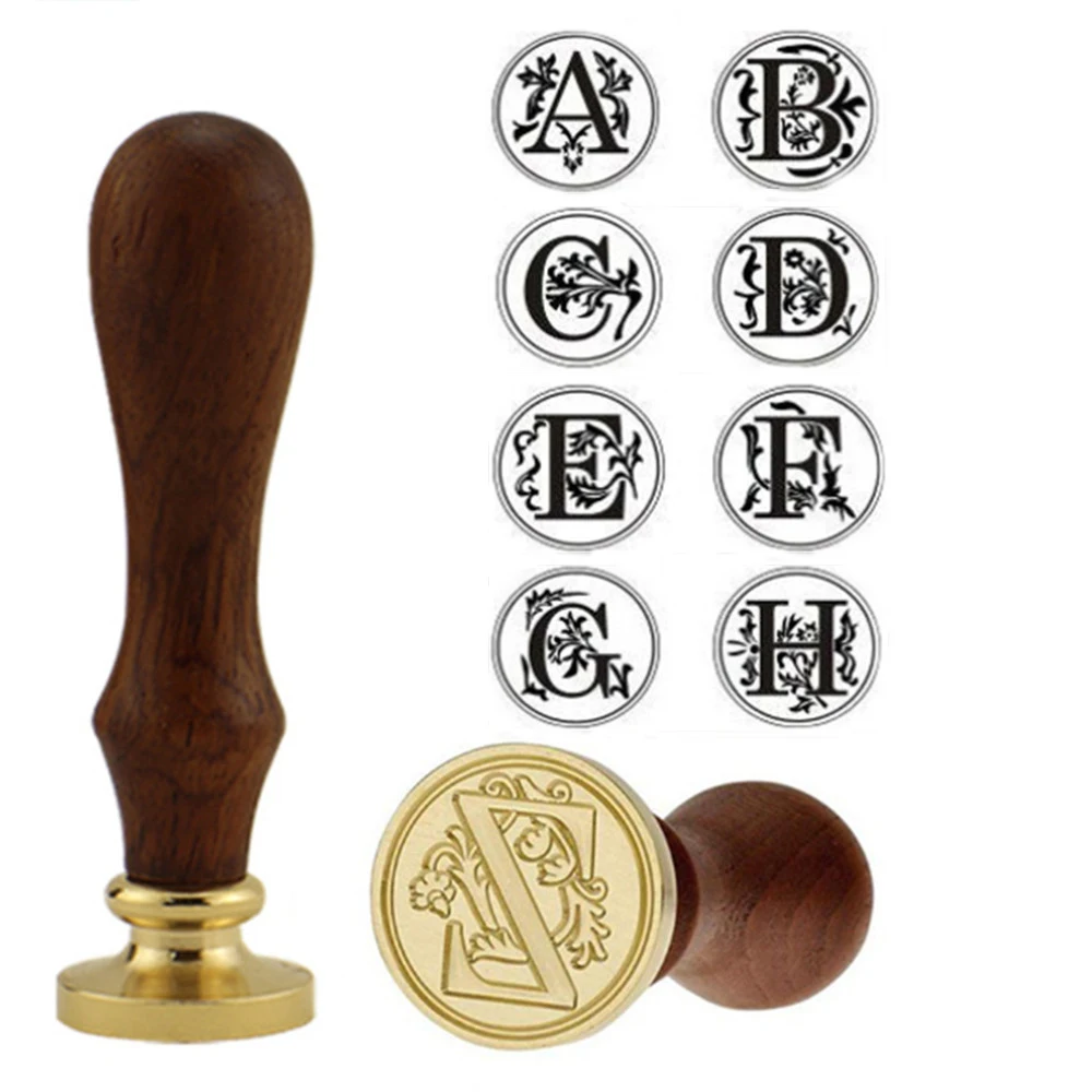 

Vintage Wood Handle Wax Stamp A-H Letters Print Sealing Stamp DIY Scrapbooking Sealing Stamp Handmade Art Craft Envelope Sealing