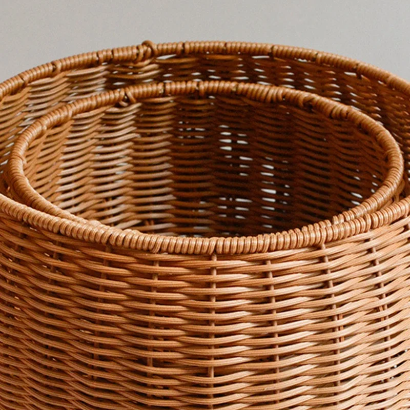 

New Imitated Rattan Round Basket Home Desktop Fruit Basket Sundries Storage Basket, 2PCS