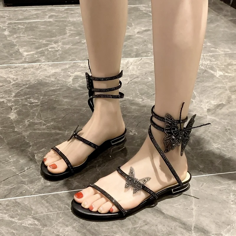 

Summer Sexy Women Sandals Fashion Rhinestones Butterfly Casual Sandal Low-heel Open-toe Gladiator Sandals Outdoor Holiday Slides
