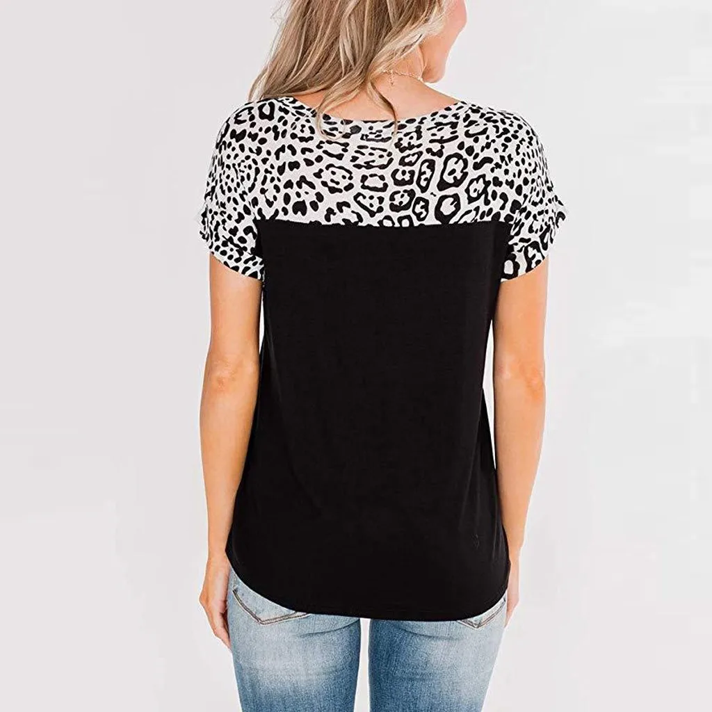 Женская футболка Повседневная с коротким рукавом Элегантная туника леопардовым