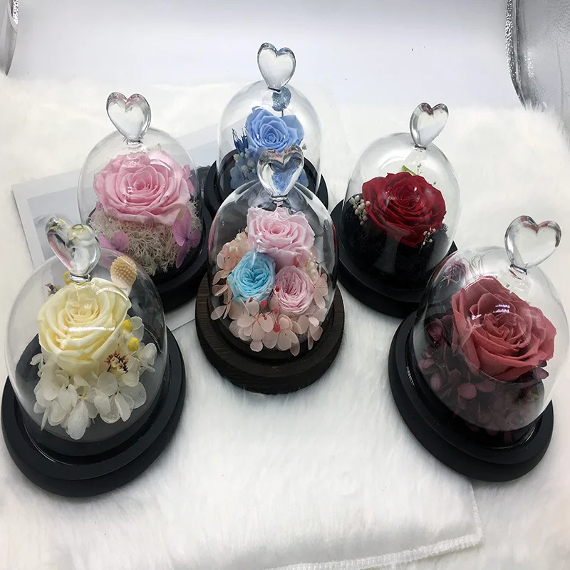 

Love Rose Glass Cover Immortality Rose Real Rose Valentine's Day To Send Girlfriend Creative Small Gifts Small Ornament