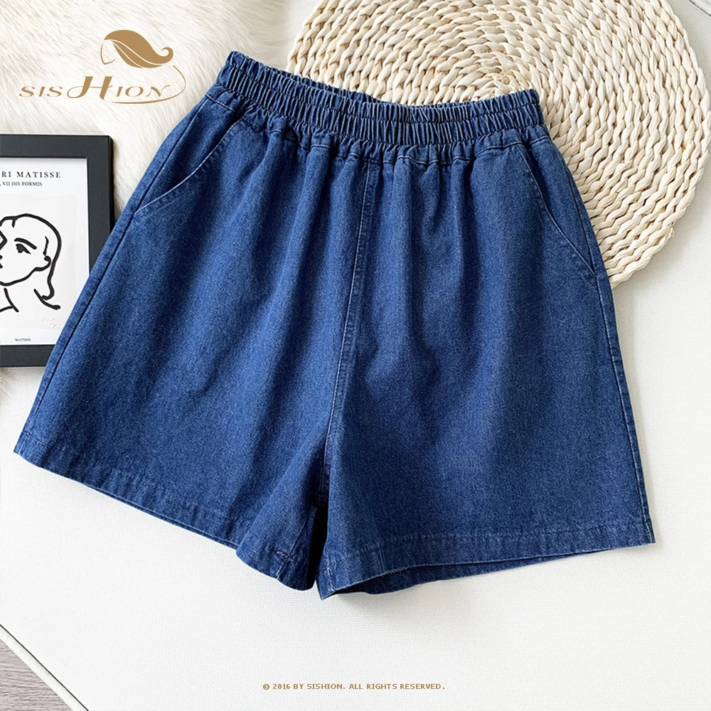 

SISHION Denim Shorts 2021 Summer Women Short Femme VD2020 Harajuku Blue Wide Leg Pants Women Shorts