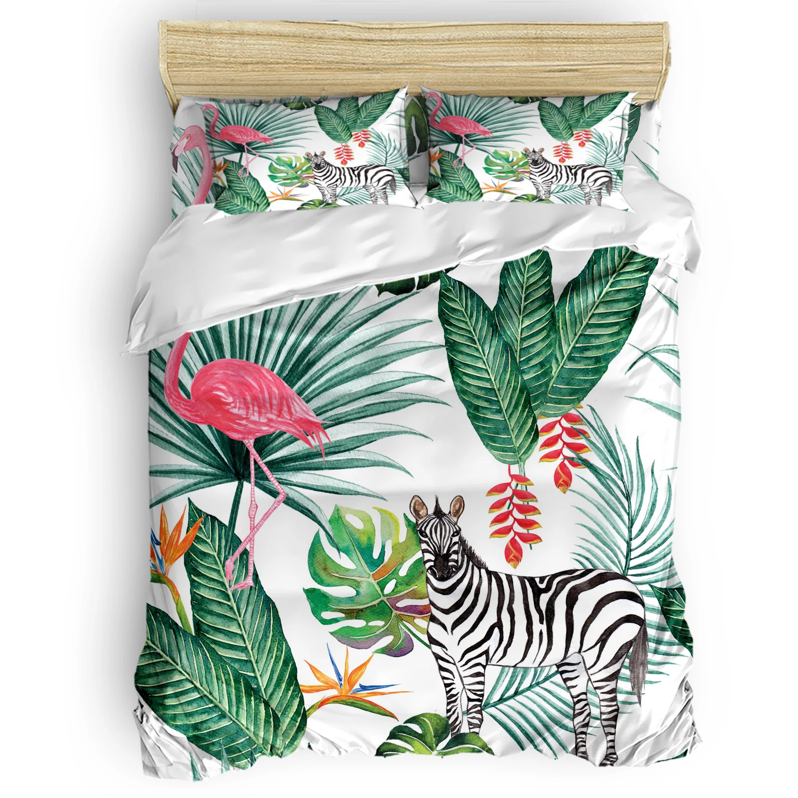 

Zebra Flamingo Green Tropical Jungle Bedding Set Bed Sheet Pillowcase Bedroom Comforter Set Home Duvet Cover Set
