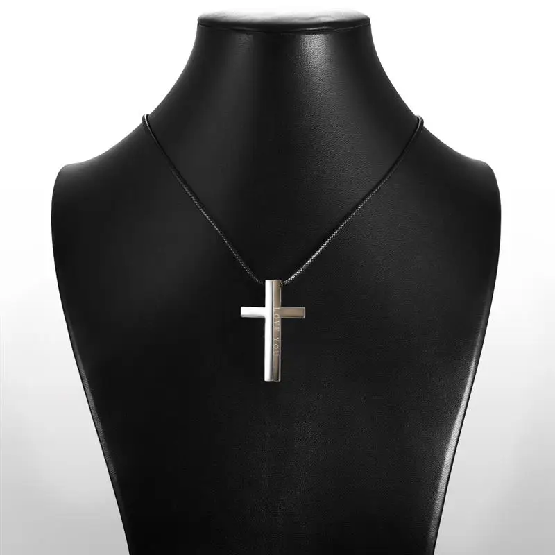Jiayiqi Unique Cross Couple Necklace Love YOU Pendant Necklace Stainless Steel Men Women Trendy Jewelry Valentine Day Party Gift