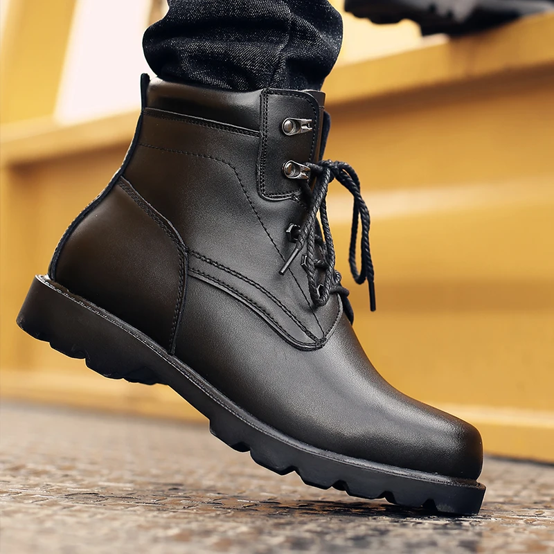 Black Winter Boots Misalwa/зимние водонепроницаемые мужские ботинки; хорошо изолированные теплые плюшевые военные ботинки; армейские зимние кожаные ботинки; Повседневная Тяжелая мужская обувь - Цвет: Black Winter Boots