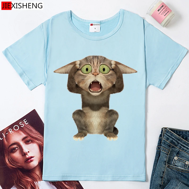 JIXISHENG женская футболка с принтом мультяшного кота Летняя Повседневная смешная