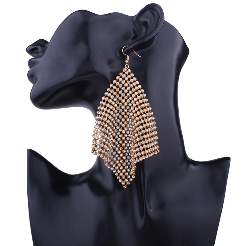 1 пара модных женских сережек стразы металлические решетчатые Висячие серьги