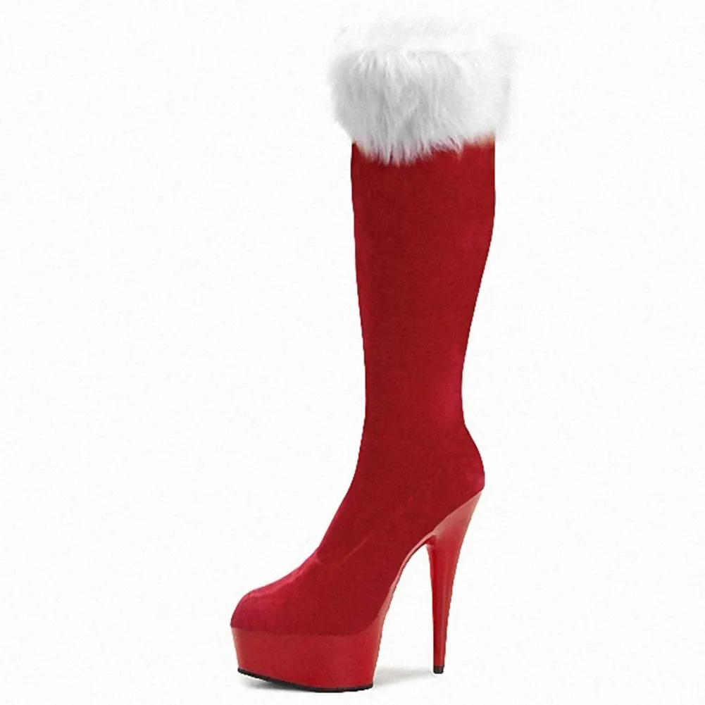 

SaraIris Solid Platform Slip On Mid Calf Boots Women Party Super High Stiletto Heel Winter Boots Ladies Shoes