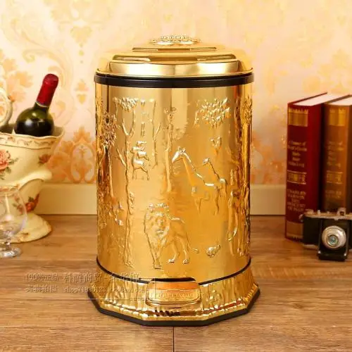 

Luxury European Trash Can Style Retro Gold Plated Pedal Rubbish Can Bag Household Cestino Spazzatura Hotel Supplies Metal EA6LJT