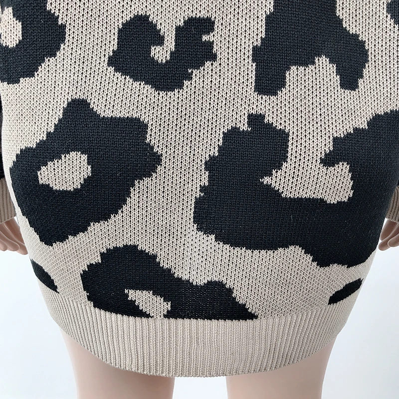 

2020 autumn and winter new sweater women European and American fashion mid-length double pocket leopard print cardigan V-Neck