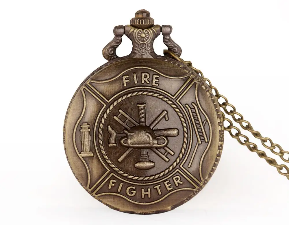 New Creatitive Bronze Fire Fighter Pocket Watches Vintage Steampunk Firefighter Quartz Romatic Souvenir Necklace | Наручные часы