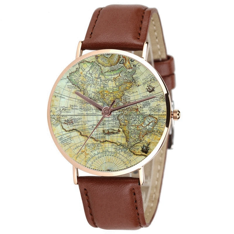 Часы наручные женские кварцевые в стиле ретро с картой|Женские часы| |