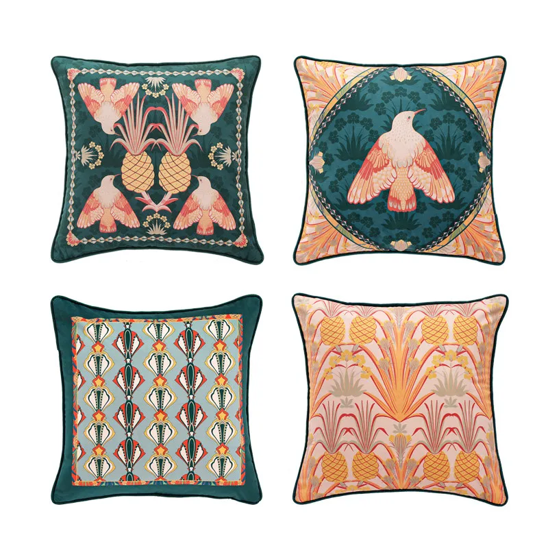 Ins Hot Sell Vintage Postcard Pigeon Pillow Cover Soft Velvet Decorative Cushion Case Accent Home Decoration Vintage 45x45cm