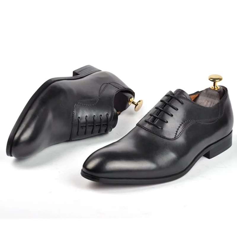 

Italian Man Handmade Party Wedding Shoes Natural Genuine Leather Men's Pointed Toe Laces Welted Quarter Brogue Footwear GS102