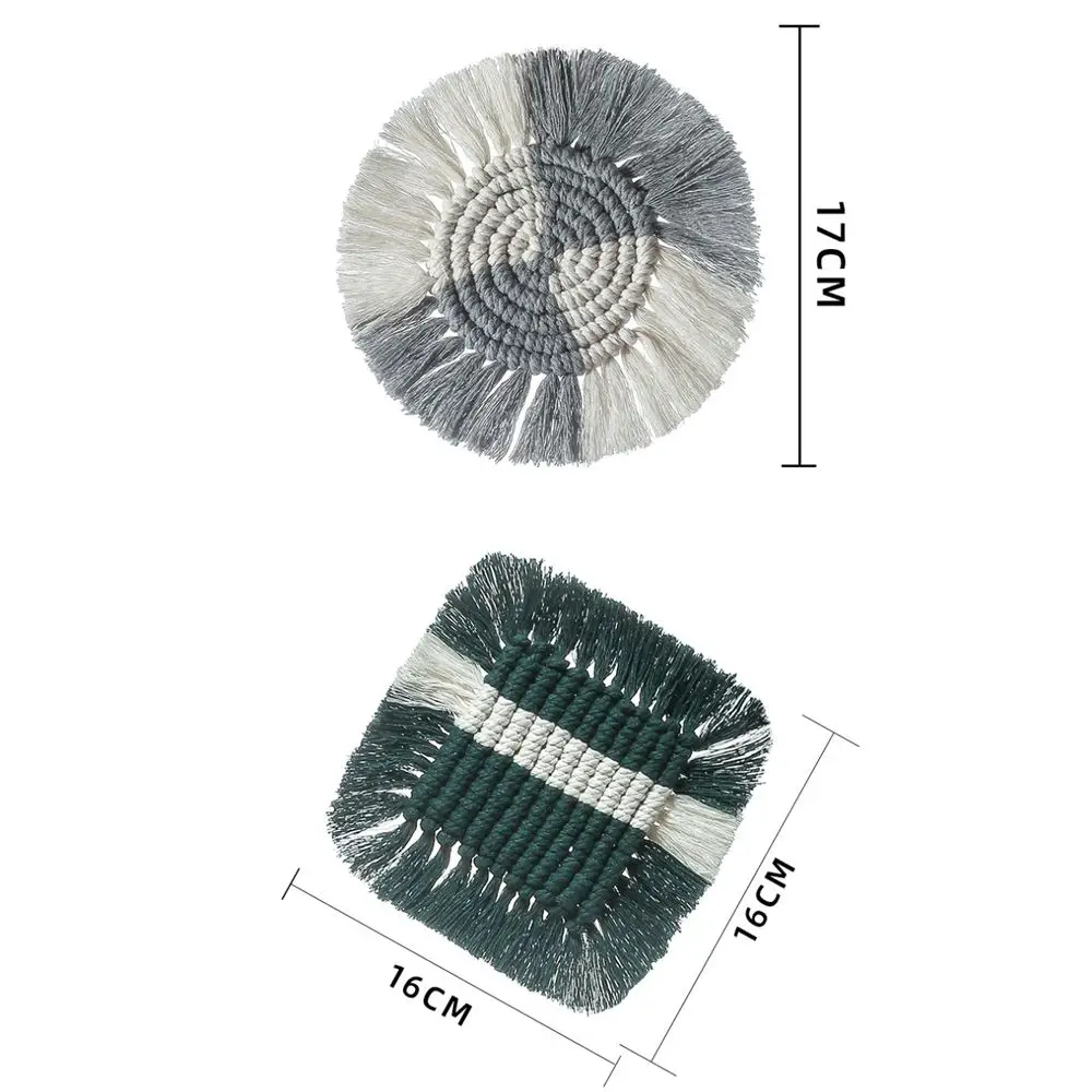 

Northern Europe Macrame Cup Pad Bohemia Tablecloth Pure Handmade Table Mat Cotton Braid Non-slip Insulation Mats For Kitchen