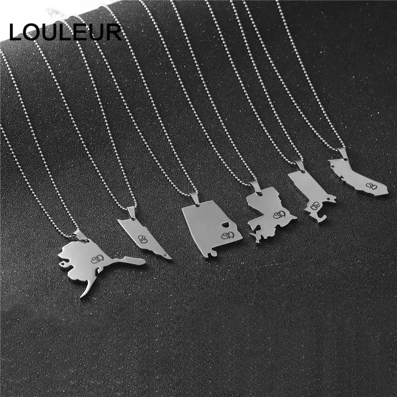 Мужское ожерелье из нержавеющей стали модное индивидуальное США карта бирка