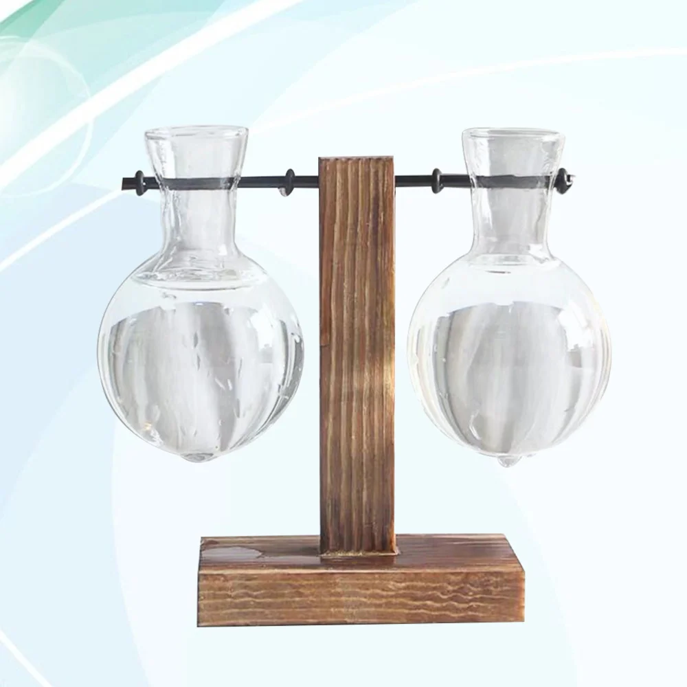 

Wooden Art Hydroponics Container Transparent Glass Vase Modern Flower Plant Container Creative Terrarium Flowerpot for Room Home