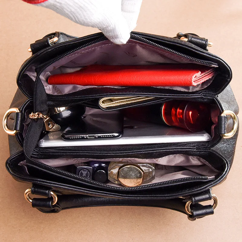 

ICEV 2019 new qualities solid zipper handbag ladies leather messenger bag large capacity tote bags handbags women famous brands