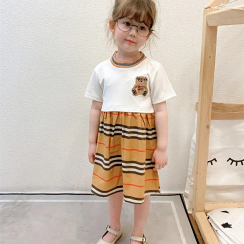 

2021 summer new girls pure cotton dress, striped princess dress 3 to 10 years flower girl dresses