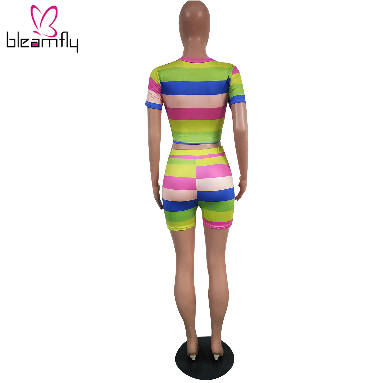 2019 женские летние костюмы новинка яркие полосы завязываются топ и шорты костюм