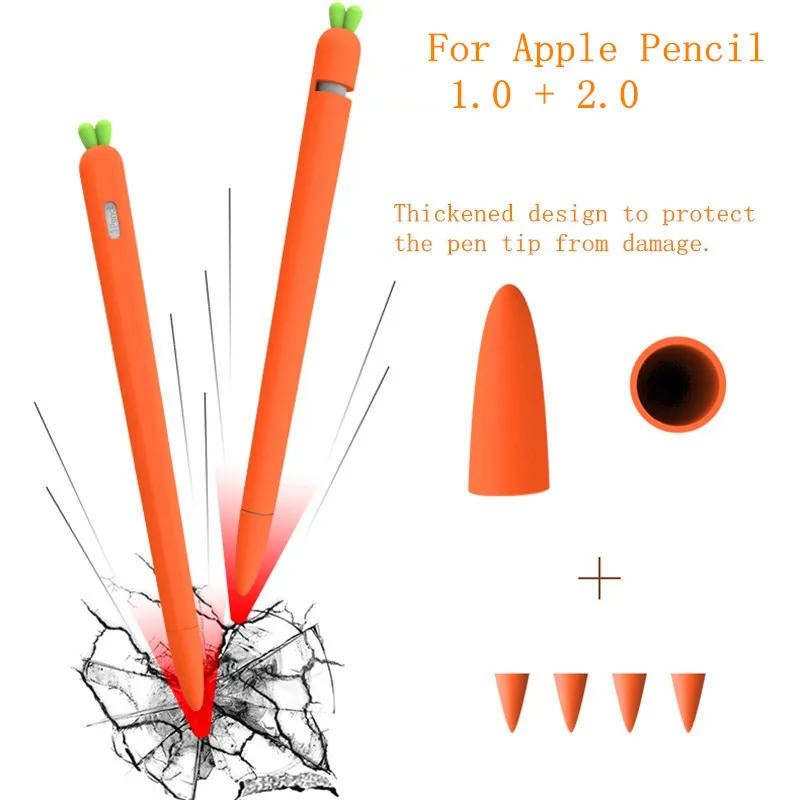 

2/1 Silicone Protective Case for iPad Tablet Touch Pen, Carrot, Cartoon, Cute