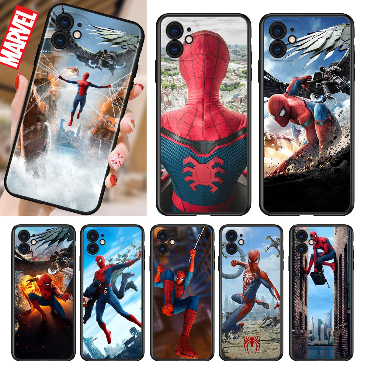 

Marvel Spiderman returns Shockproof Cover for iPhone 5 5S 6 7 8 X XR XS 11 SE 12 2020 mini Plus Pro MAX TPU Black Soft Cover