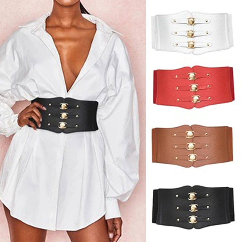 

Ladies Pu Leather Belt Extra-Wide Tight-Fitting High-Waist Slimming Belt Wide Belt For Soft Dress Shirt