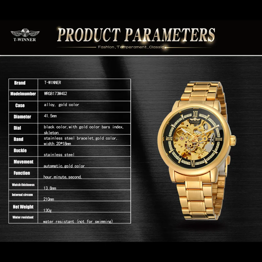 

Hollow Design Fashion MenS Steel Belt Mechanical Watch Men Quartz Wristwatches Gold Luxury Watch Men Automatic Saat Erkek