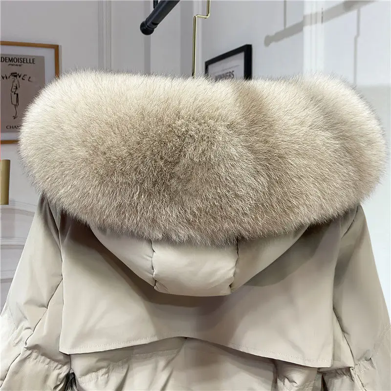 

Big Real Fox fur 2020 New Winter Coat Women Hooded Thick Warm Down Parka 90% White Duck Down Jacket Loose Snow Outwear