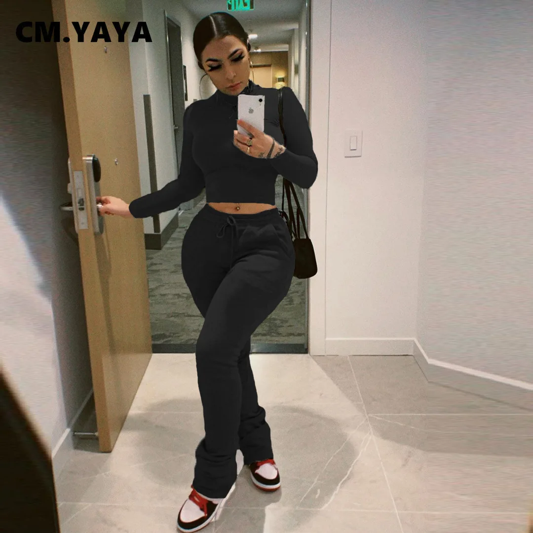 Женский спортивный костюм CM.YAYA из двух предметов свитшот с высоким воротником
