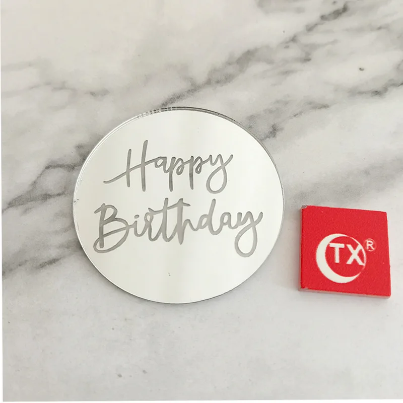 

50PCS Acrylic Custom 3D Round Happy Birthday Cupcake Topper Customized Logos Wedding Birthday Design Personalize Cake Decoration