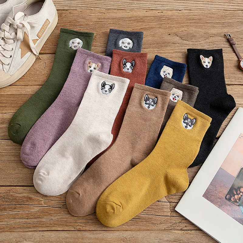 

Dog Animal Printed Socks Cute Japanese Fashion Harajuku Kawaii Autumn Floor Funny Sock Cartoon Cotton White femme chaussettes