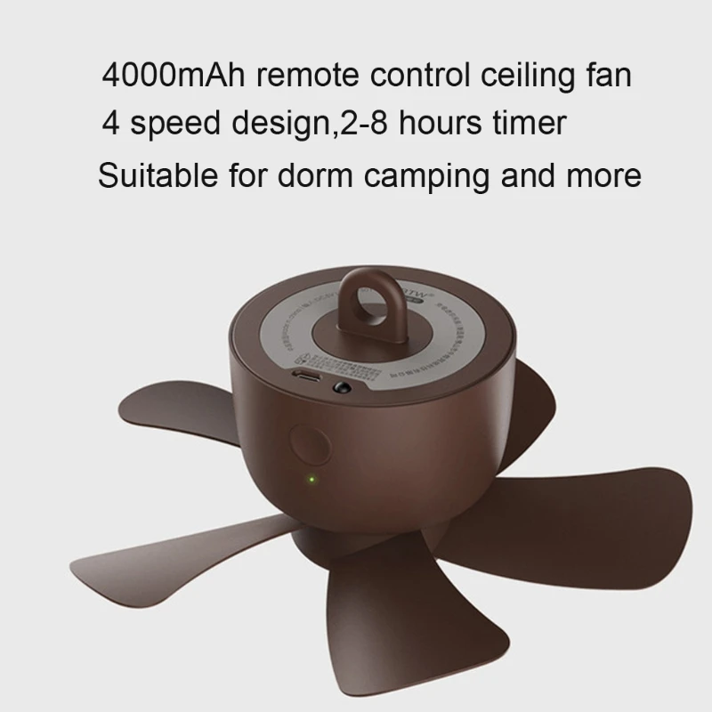 

85DC Universal 7.5inch 4000mAh Ceiling Fan Haning Fan Camping Fan 4-speed 2 to 8hours Timing Rechargeable Tent Fan