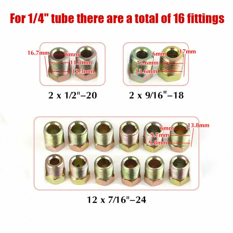 35pcs Brake Line Fitting Nuts Kit Iron Plating Zinc Tube Nuts For Inverted Flares On 3/16 & 1/4 Tube Tubing images - 6