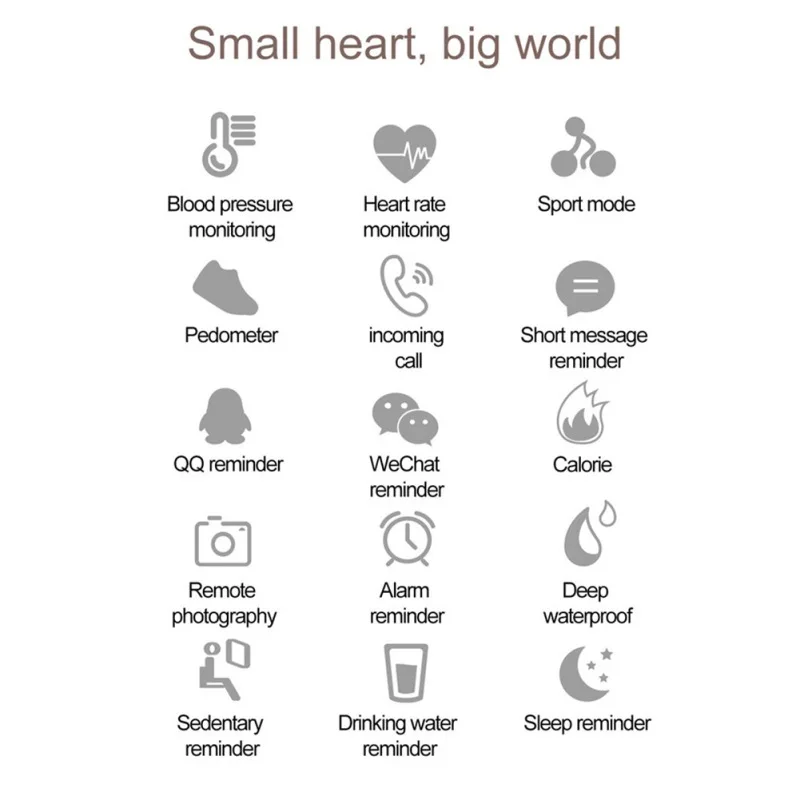 

Qw16 Woman Color Screen Smart Bracelet Heart Rate Blood Pressure Blood Oxygen Monitoring Weather Display Waterproof Smart Watch