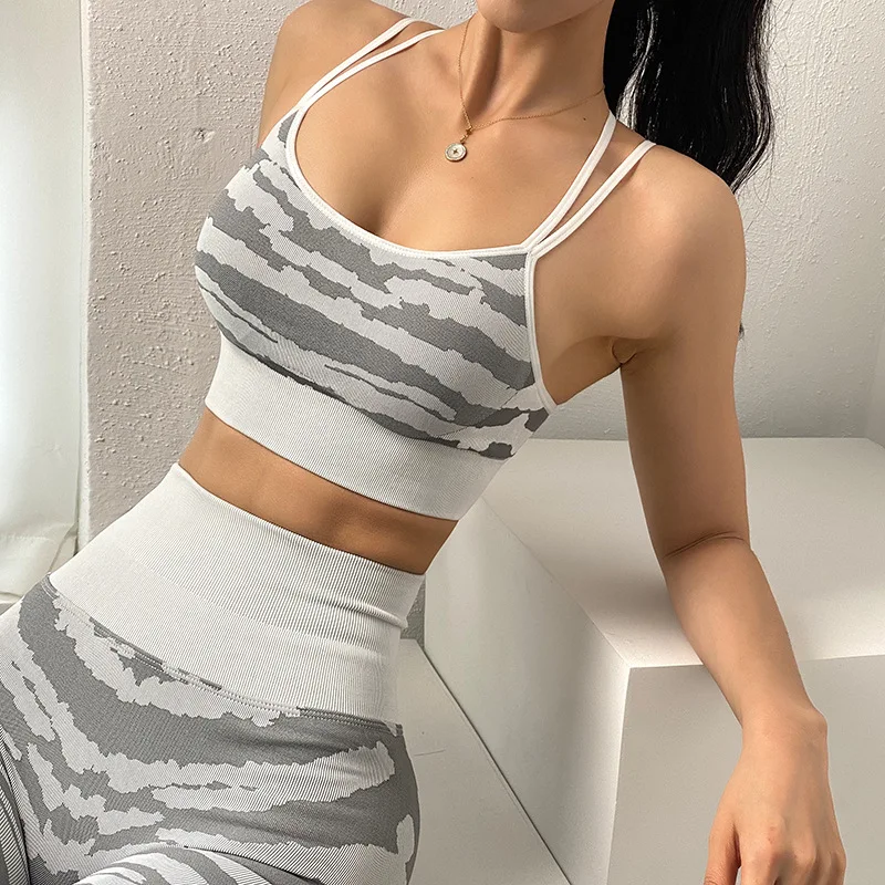 

Пикантное Спортивное нижнее белье с принтом зебры, Женский Быстросохнущий дышащий красивый бюстгальтер на спине, амортизирующий Топ для йо...