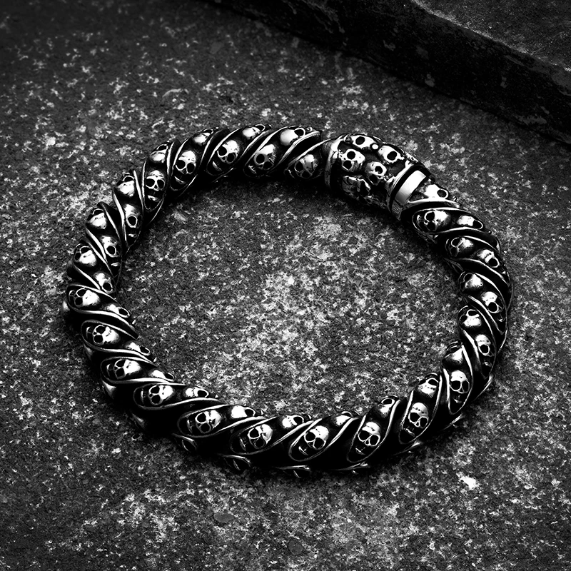 

Popular Trends Punk Men's Skull Bracelet Titanium Steel Skeleton Chain women‘s Gothic Bracelet Jewelry Locomotive Ghost Bracelet