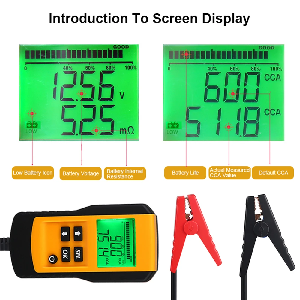 Digital 12V Car Battery Tester Vehicle LCD Test Analyzer Auto System Voltage ohm CCA Diagnostic Tools | Инструменты
