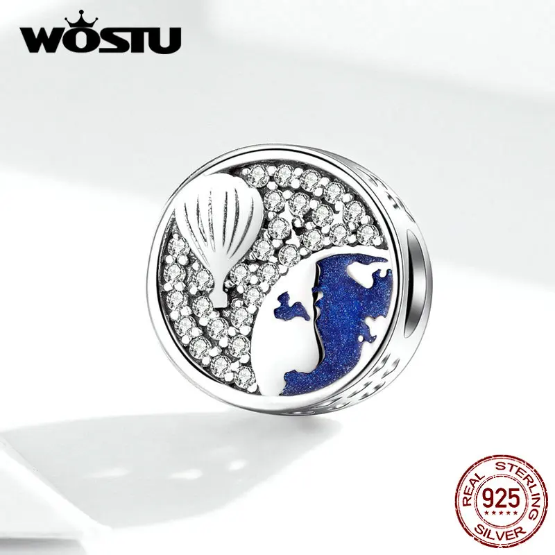 WOSTU Горячая Мода 925 пробы Серебряный воздушный шар бусины циркон круглый талисманы подходят браслет DIY ожерелье ювелирные изделия CQC1345