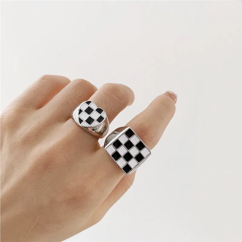 

2023 New Trend Heart Square Lattice Statement Rings For Women